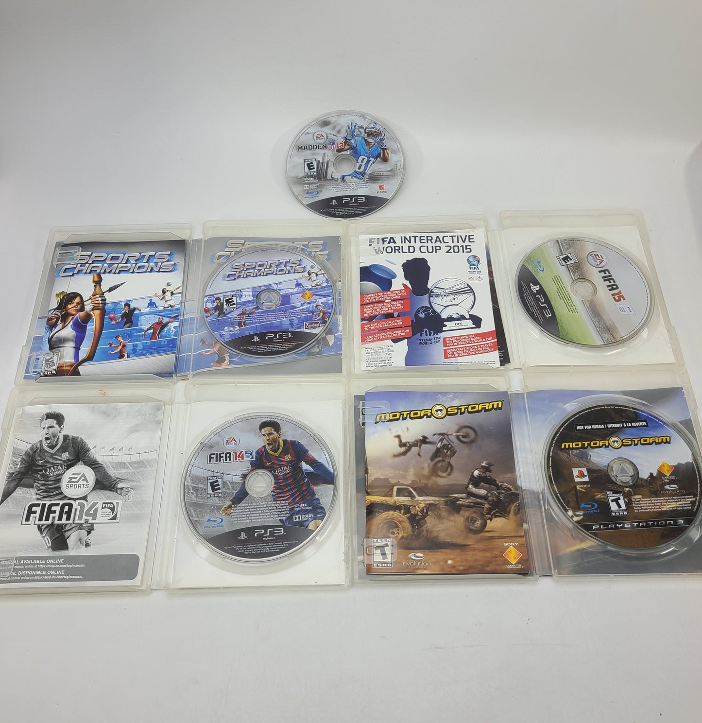 Lot of 5 Sony PS3 Game  MotorStorm FIFA 14 15 Madden 13 Sports Champions