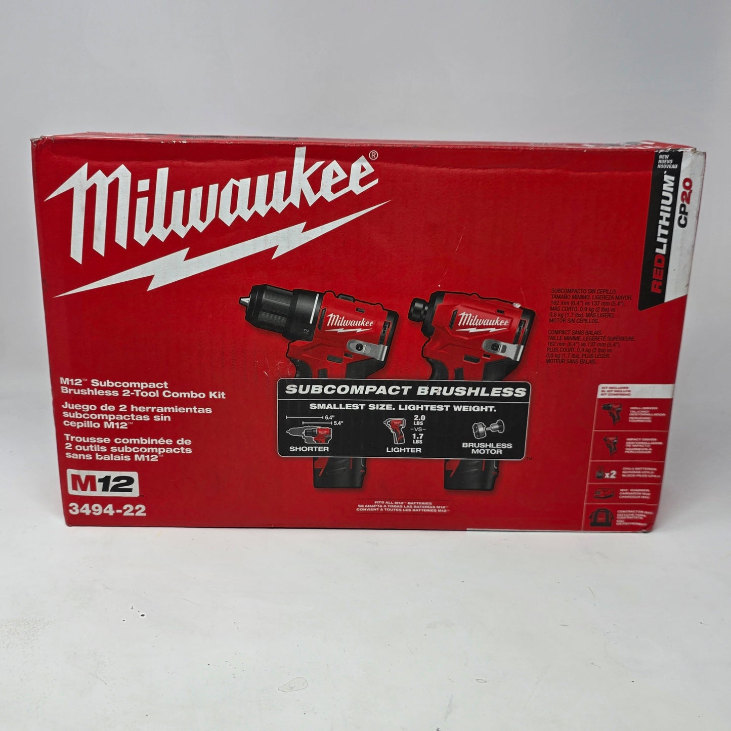 NEW Milwaukee 3494-22 M12 Fuel Brushless 2-Tool Combo Kit 12V Drill Impact