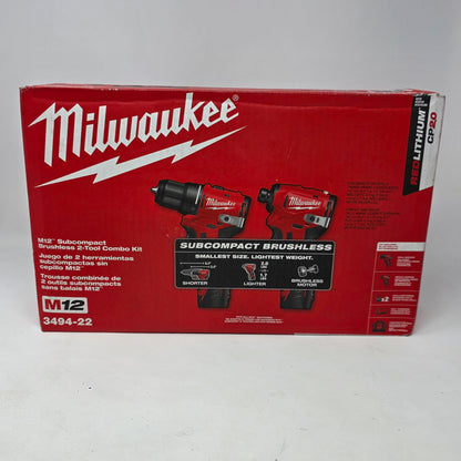 NEW Milwaukee 3494-22 M12 Fuel Brushless 2-Tool Combo Kit 12V Drill Impact