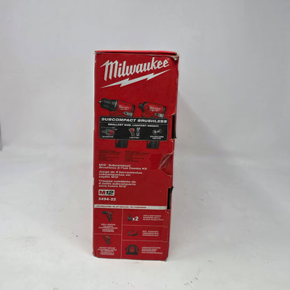 NEW Milwaukee 3494-22 M12 Fuel Brushless 2-Tool Combo Kit 12V Drill Impact