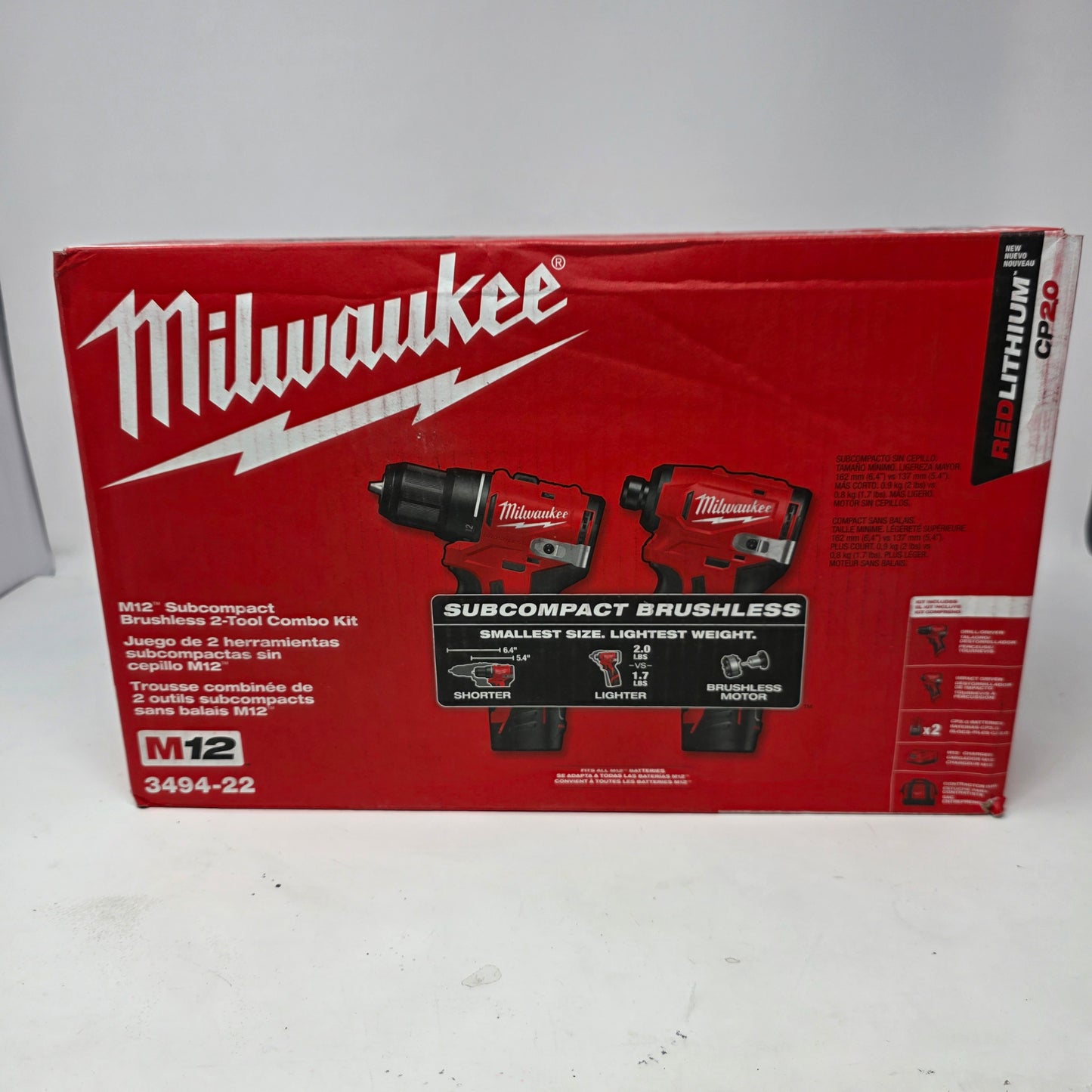 New Milwaukee 3494-22 M12 12V Subcompact Brushless 2-Tool Combo Kit