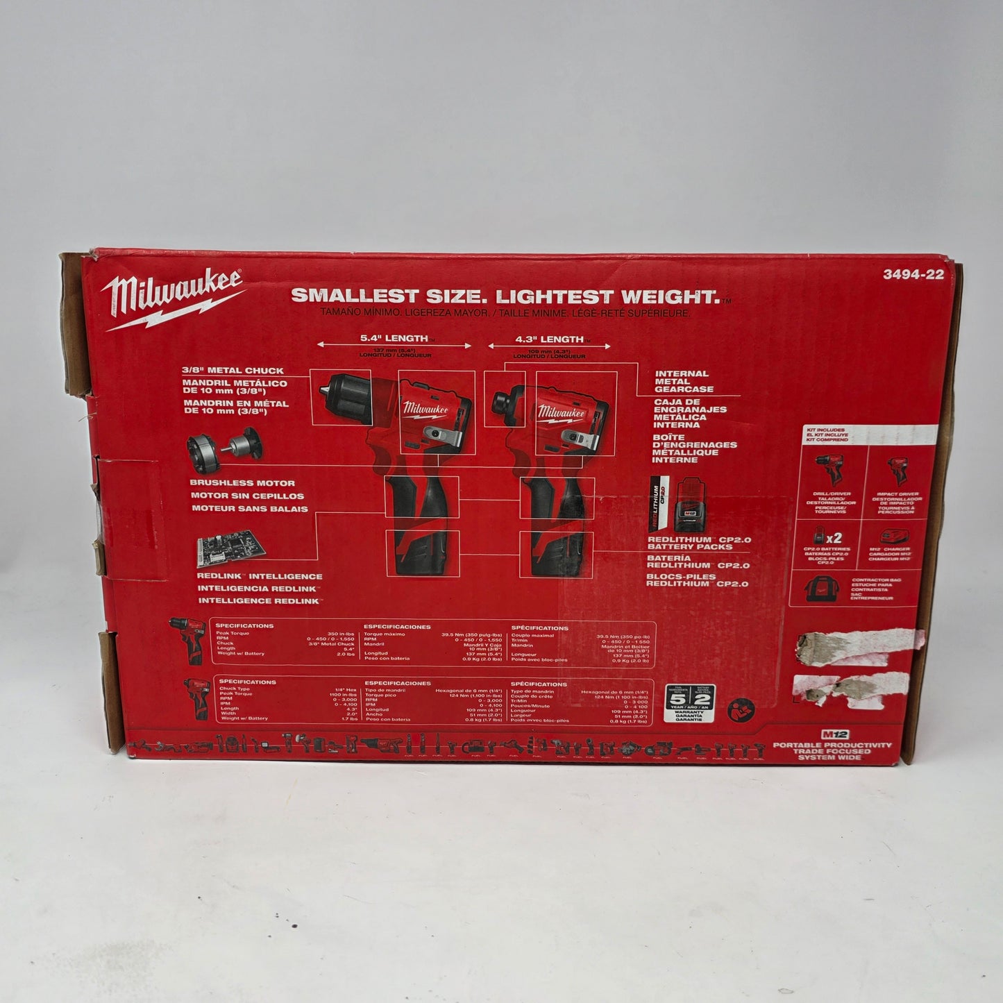 New Milwaukee 3494-22 M12 12V Subcompact Brushless 2-Tool Combo Kit