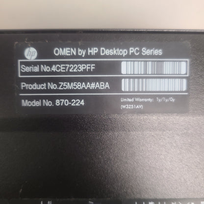 Omen Custom PC Core i5-7400 3.0GHz 16GB RAM 1TB HDD Nvidia GeForce GTX 1060