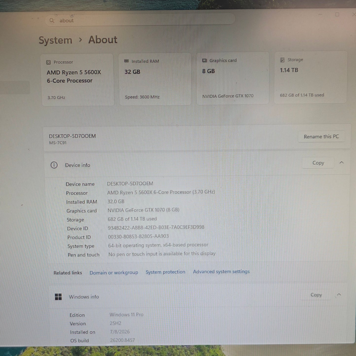 Fractal Desing Custom PC Ryzen 5 5600X 3.70GHz 32GB RAM 256GB SSD 1TB HDD Nvidia