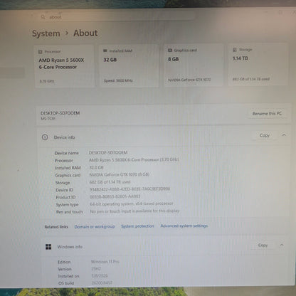 Fractal Desing Custom PC Ryzen 5 5600X 3.70GHz 32GB RAM 256GB SSD 1TB HDD Nvidia