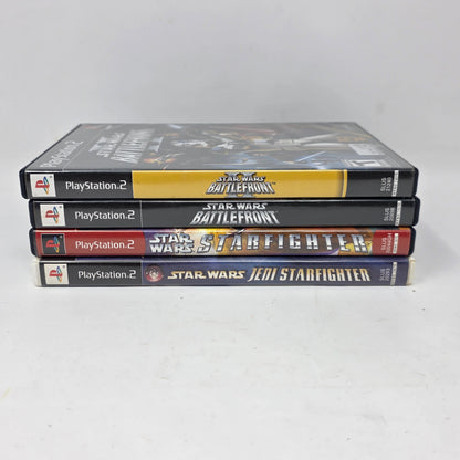 Lot of 4 Sony PS2 Games Star Wars Battlefront 1 & 2 Starfighter Jedi CIB