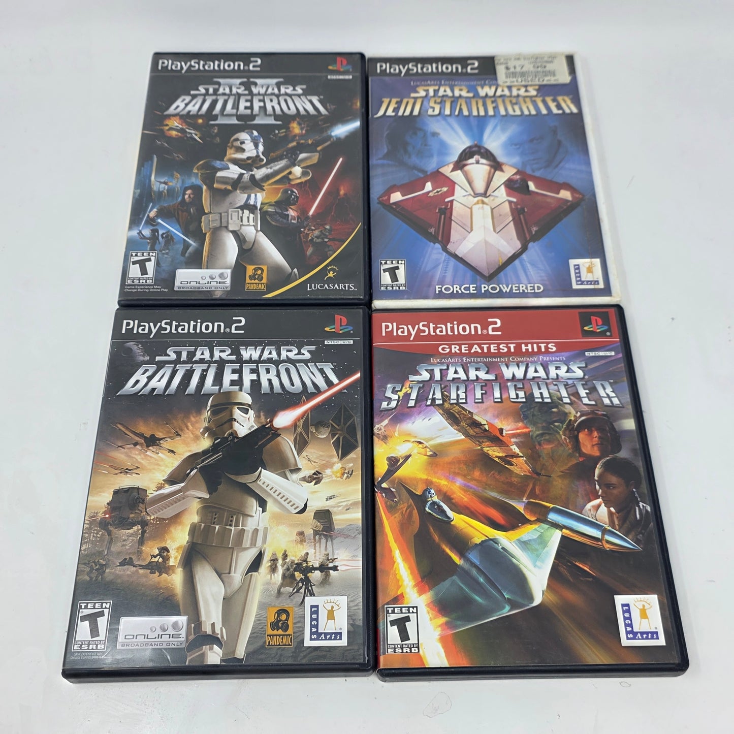 Lot of 4 Sony PS2 Games Star Wars Battlefront 1 & 2 Starfighter Jedi CIB