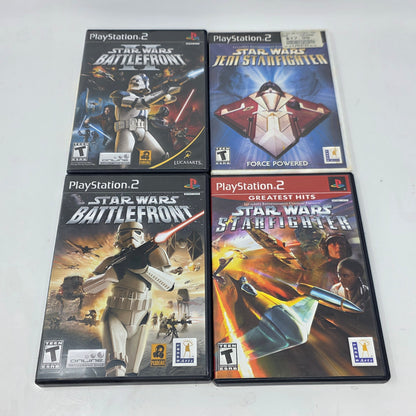Lot of 4 Sony PS2 Games Star Wars Battlefront 1 & 2 Starfighter Jedi CIB