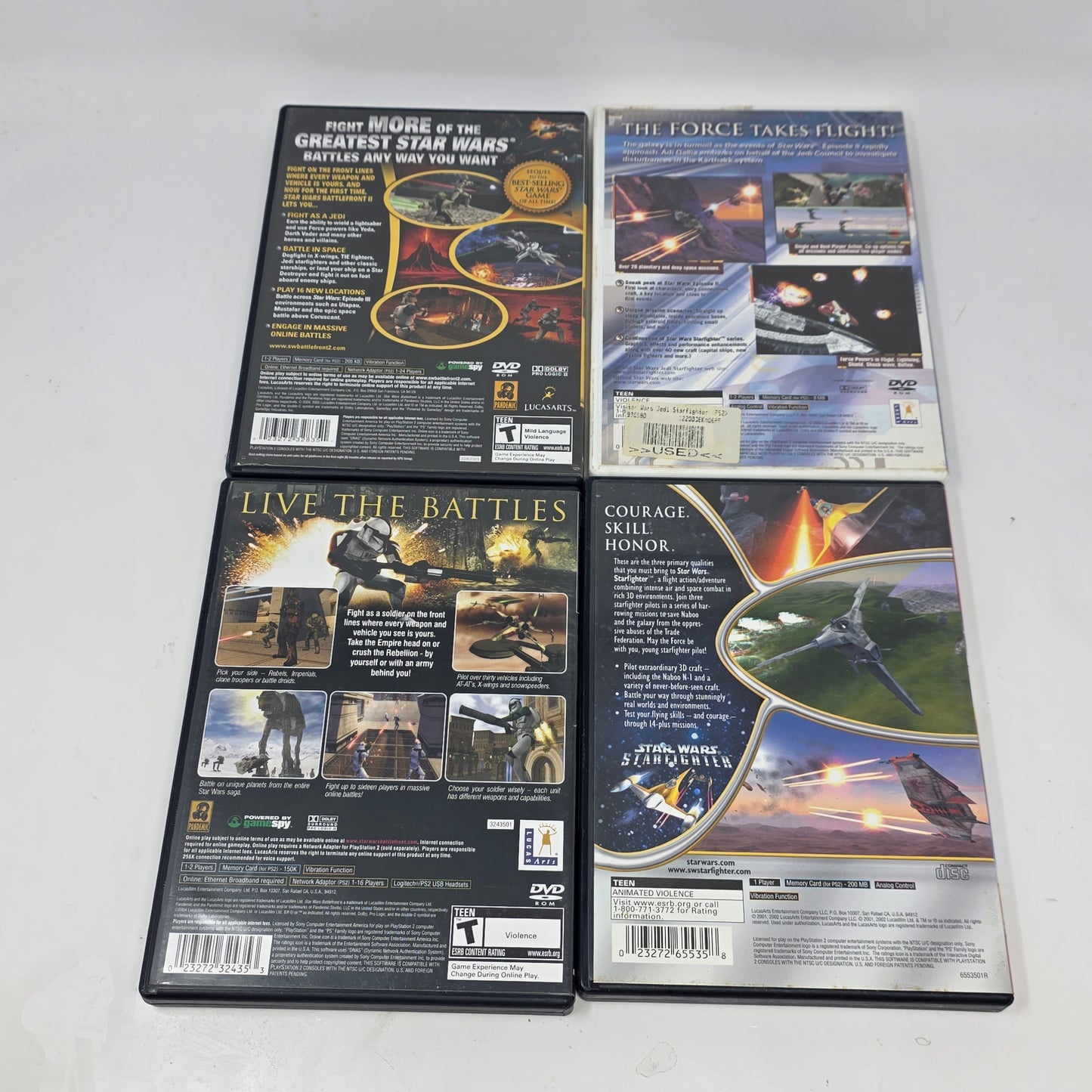 Lot of 4 Sony PS2 Games Star Wars Battlefront 1 & 2 Starfighter Jedi CIB