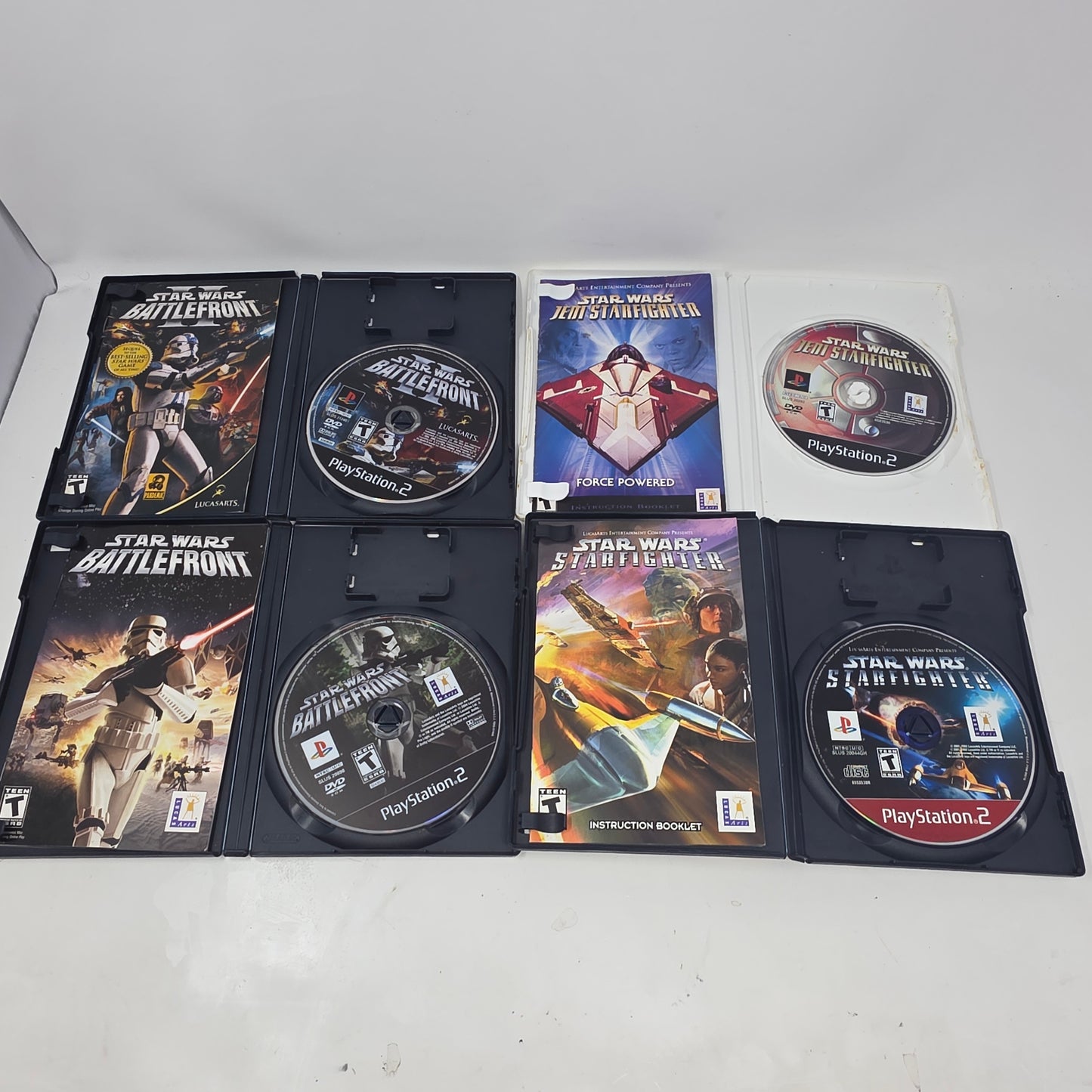 Lot of 4 Sony PS2 Games Star Wars Battlefront 1 & 2 Starfighter Jedi CIB