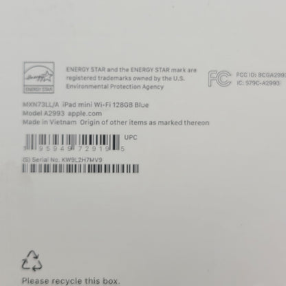 New WiFi Only Apple iPad Mini (A17 Pro) 128GB Blue MXN73LL/A