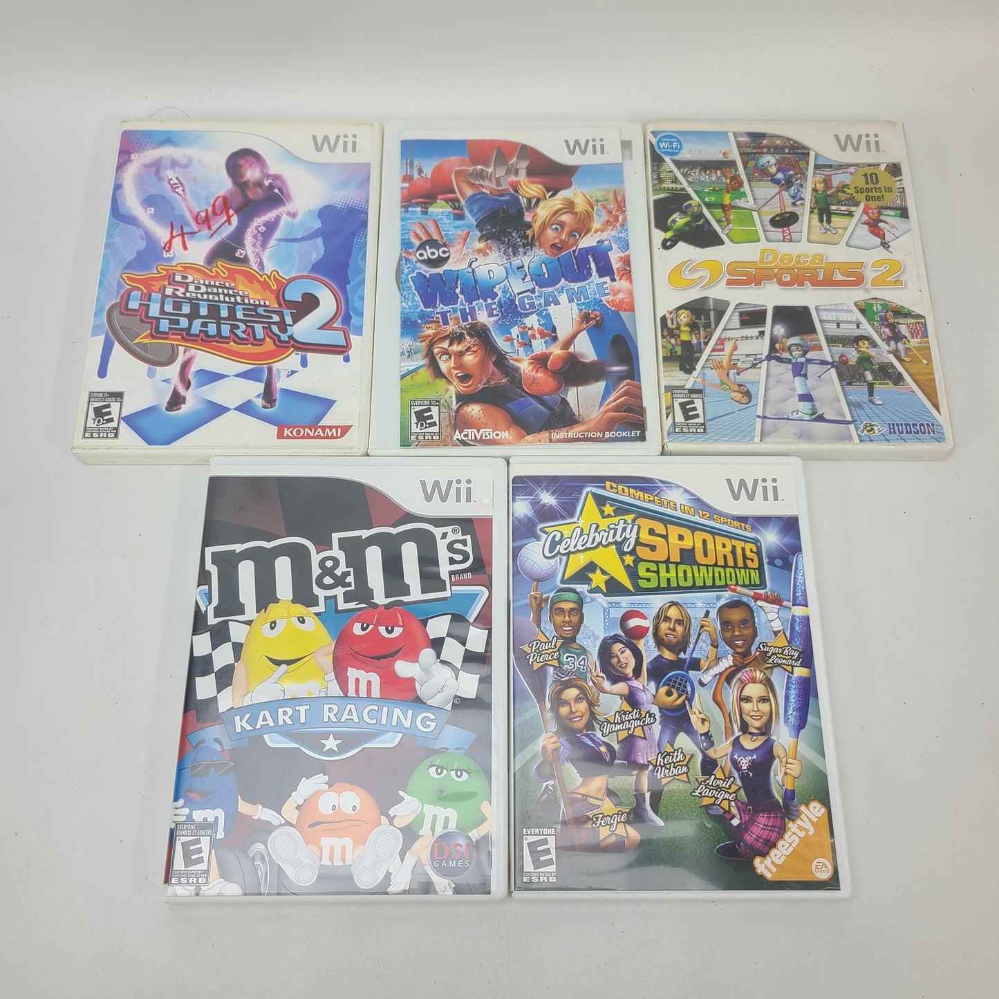 Nintendo Wii 5 Game Lot DDR Hottest Party 2 Wipeout Deca Sports 2 M&M Kart Racing