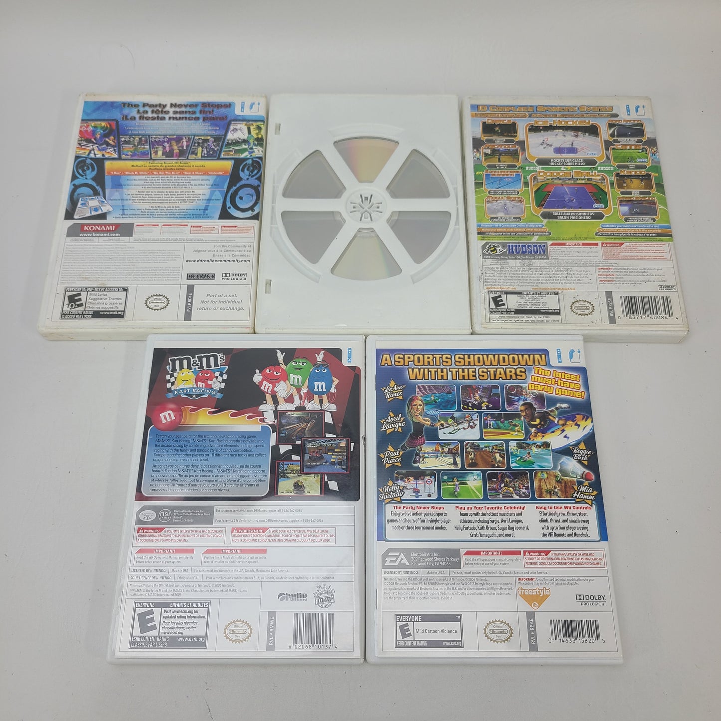 Nintendo Wii 5 Game Lot DDR Hottest Party 2 Wipeout Deca Sports 2 M&M Kart Racing