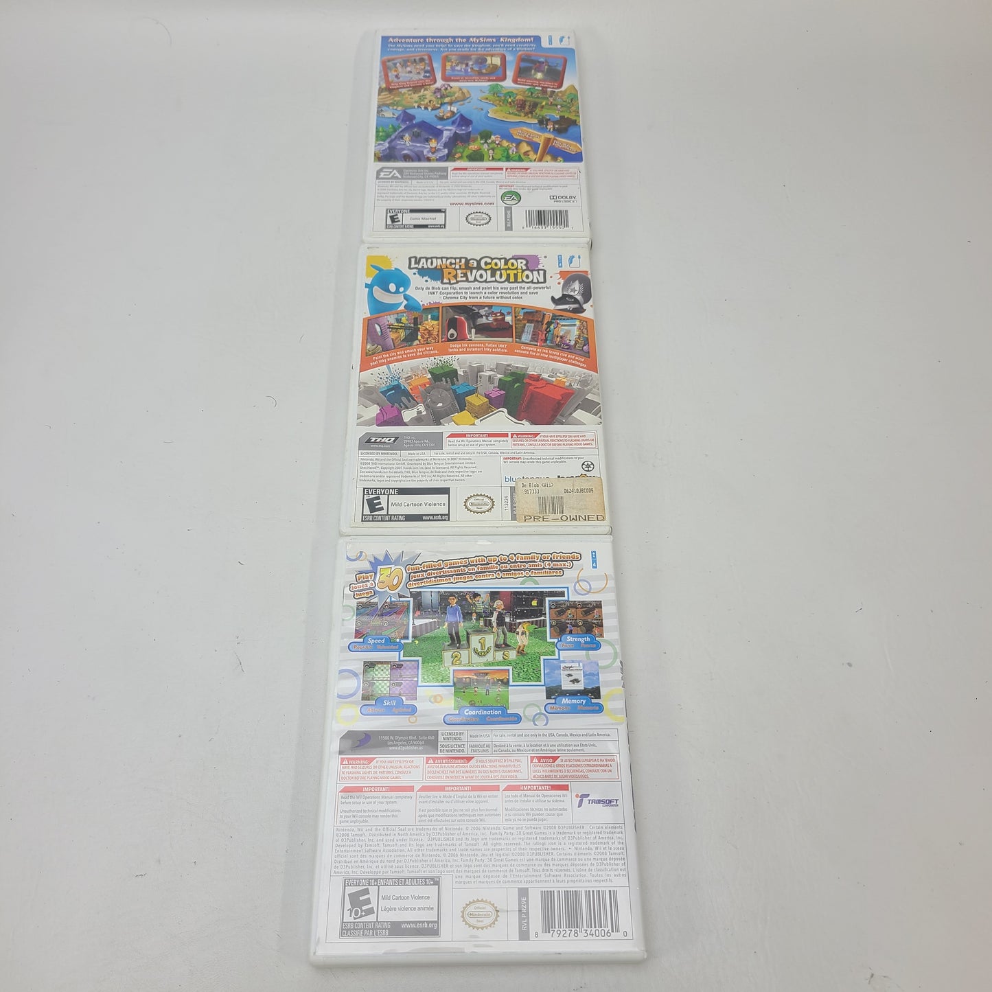 Lot of 3 Games Nintendo Wii MySims Kingdom,De Blob,Family Party 30 Great Games