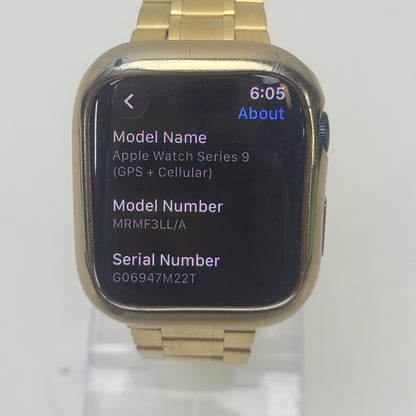 Apple Watch Series 9 45mm Midnight Aluminum GPS MRMF3LL/A Gold Stainless Link Band