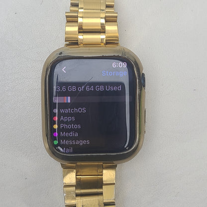 Apple Watch Series 9 45mm Midnight Aluminum GPS MRMF3LL/A Gold Stainless Link Band