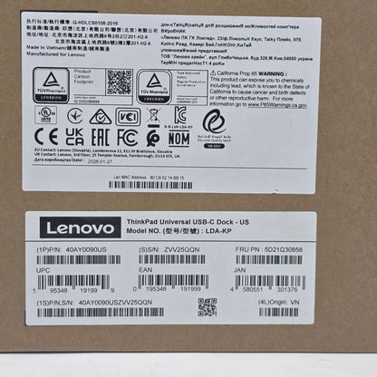 New Lenovo ThinkPad Universal USB-C Dock 40AY0090US LDA-KP Docking Station