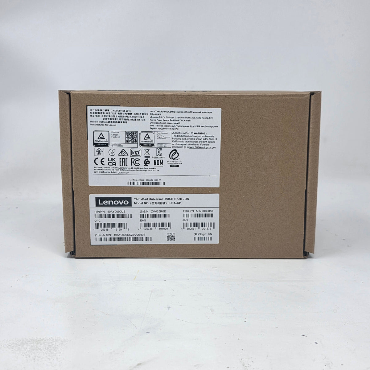 New Lenovo ThinkPad Universal USB-C Dock 40AY0090US LDA-KP Docking Station 90W