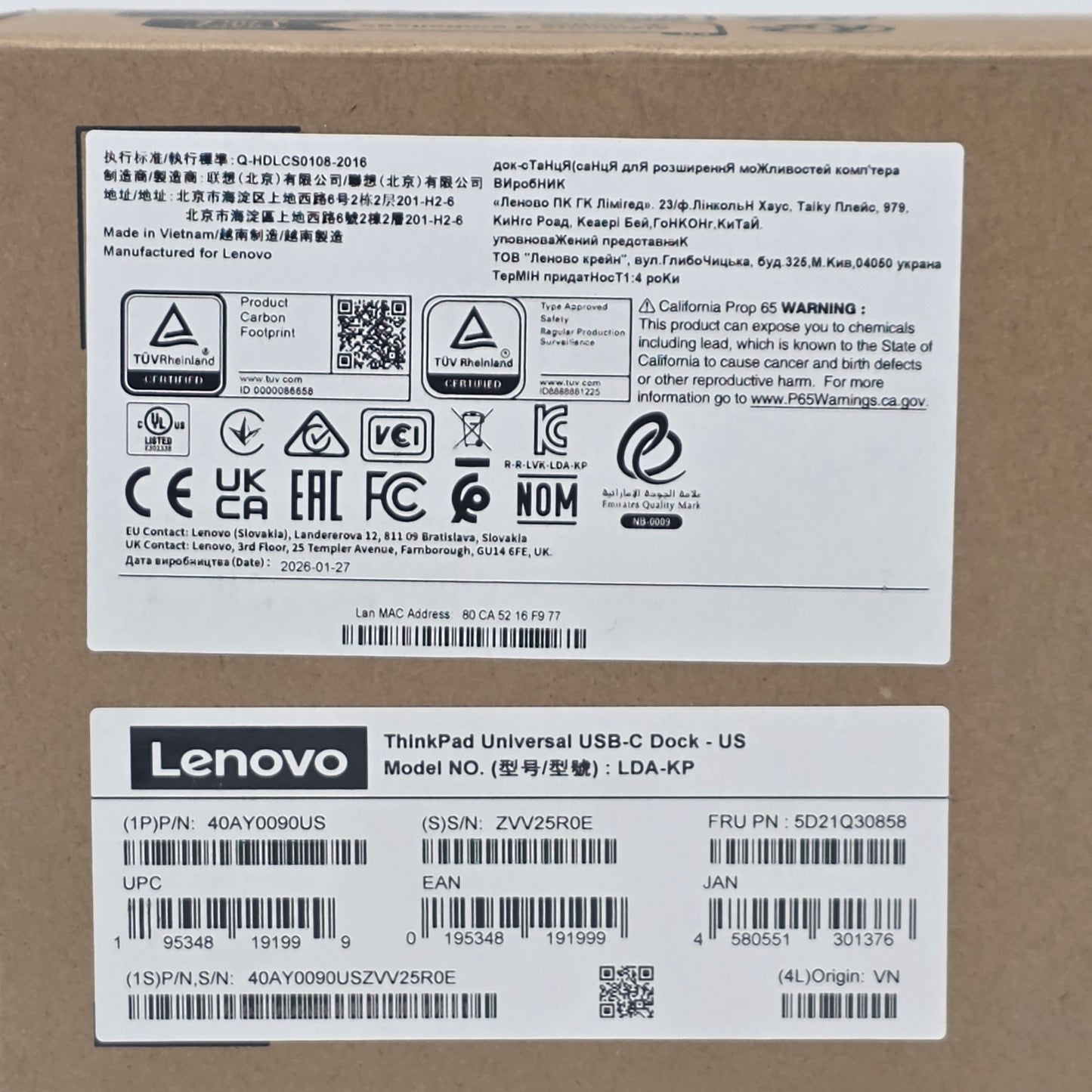 New Lenovo ThinkPad Universal USB-C Dock 40AY0090US LDA-KP Docking Station 90W