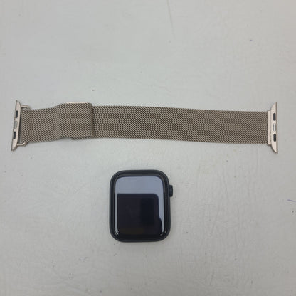 Apple Watch SE 2nd Gen 44mm Midnight GPS Cellular Unlocked Gold Milanese Band