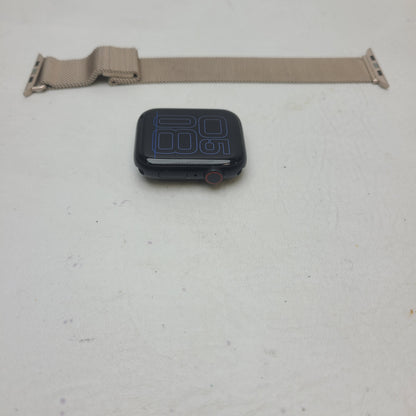 Apple Watch SE 2nd Gen 44mm Midnight GPS Cellular Unlocked Gold Milanese Band