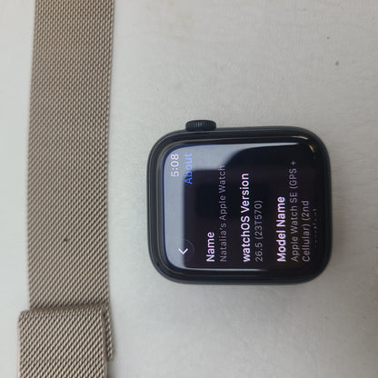 Apple Watch SE 2nd Gen 44mm Midnight GPS Cellular Unlocked Gold Milanese Band