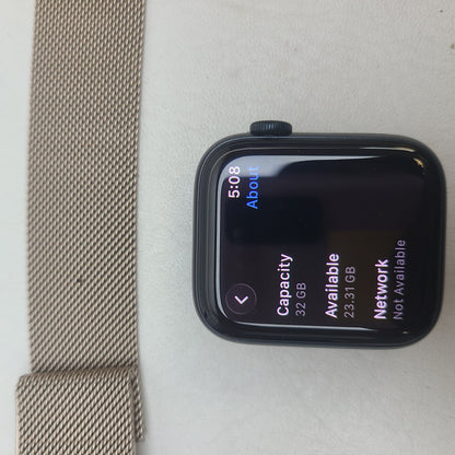 Apple Watch SE 2nd Gen 44mm Midnight GPS Cellular Unlocked Gold Milanese Band
