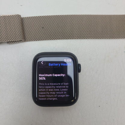 Apple Watch SE 2nd Gen 44mm Midnight GPS Cellular Unlocked Gold Milanese Band