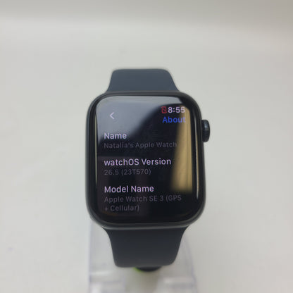 Unlocked Apple Watch SE 3 44MM Midnight Aluminum Black Sport Band MEPJ4LW/A