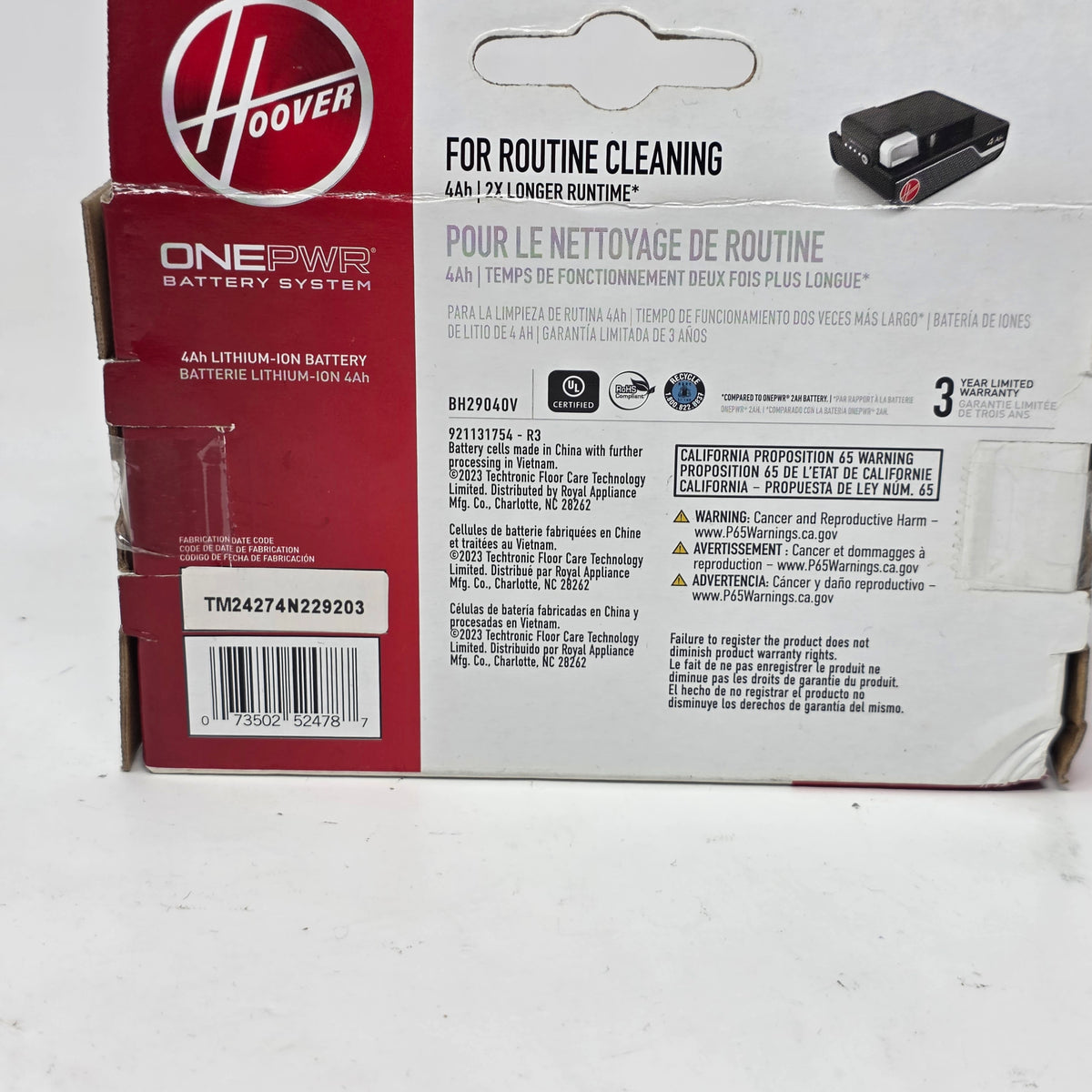 Hoover ONEPWR 4Ah Lithium-Ion Battery BH29040V Cordless Vacuum Battery