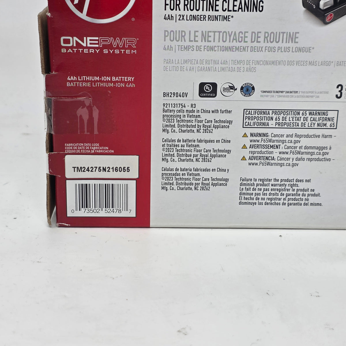 Hoover ONEPWR 4Ah Lithium-Ion Battery BH29040V Cordless Vacuum Battery