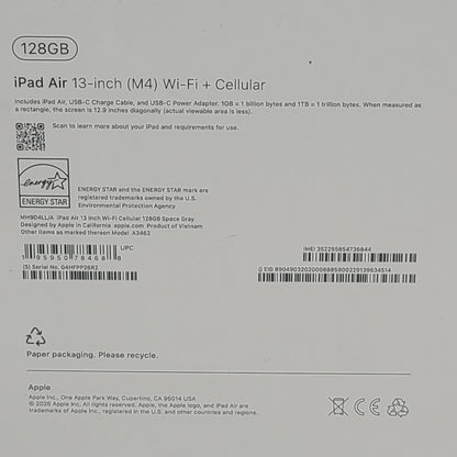 WiFi Only Apple iPad Air 13" M4 128GB Space Gray MH9D4LL/A