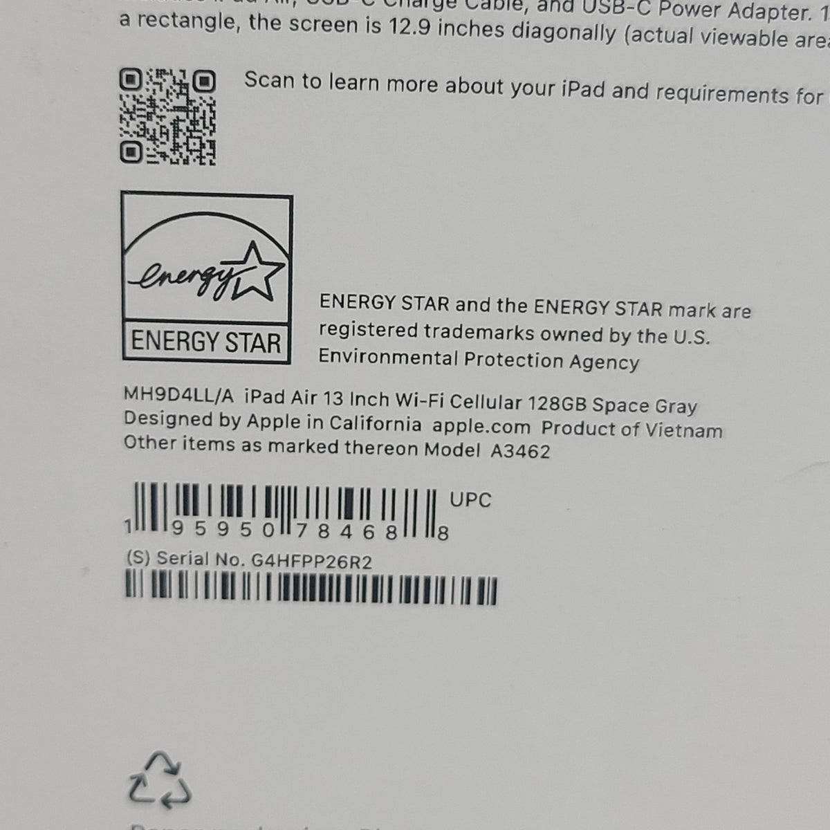 WiFi Only Apple iPad Air 13" M4 128GB Space Gray MH9D4LL/A