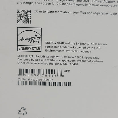 WiFi Only Apple iPad Air 13" M4 128GB Space Gray MH9D4LL/A