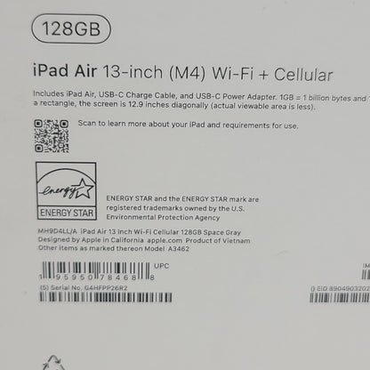 WiFi Only Apple iPad Air 13" M4 128GB Space Gray MH9D4LL/A