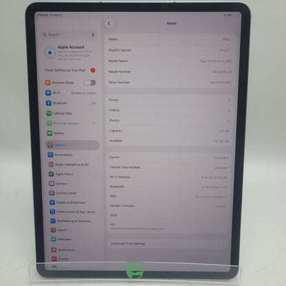 WiFi Only Apple iPad Air 13" M4 128GB Space Gray MH9D4LL/A