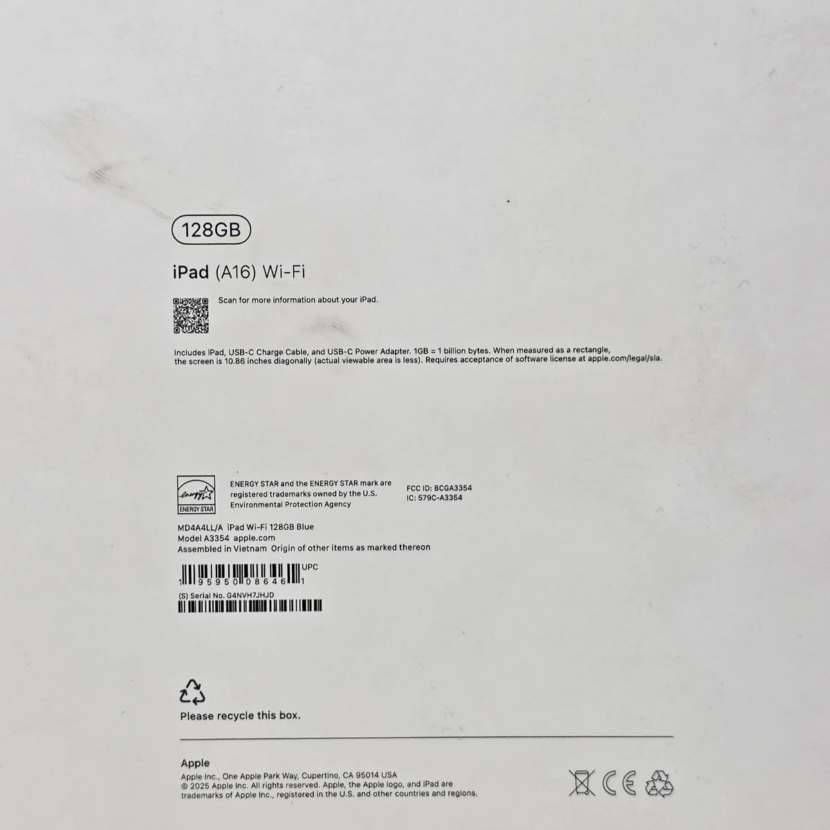 New WiFi Only Apple iPad 11" (A16) 128GB Blue MD4A4LL/A