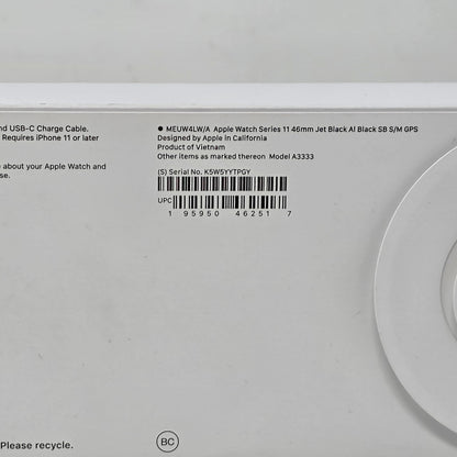 New GPS Only Apple Watch Series 11 46MM Jet Black Aluminum Black Sport Band MEUW4LW/A