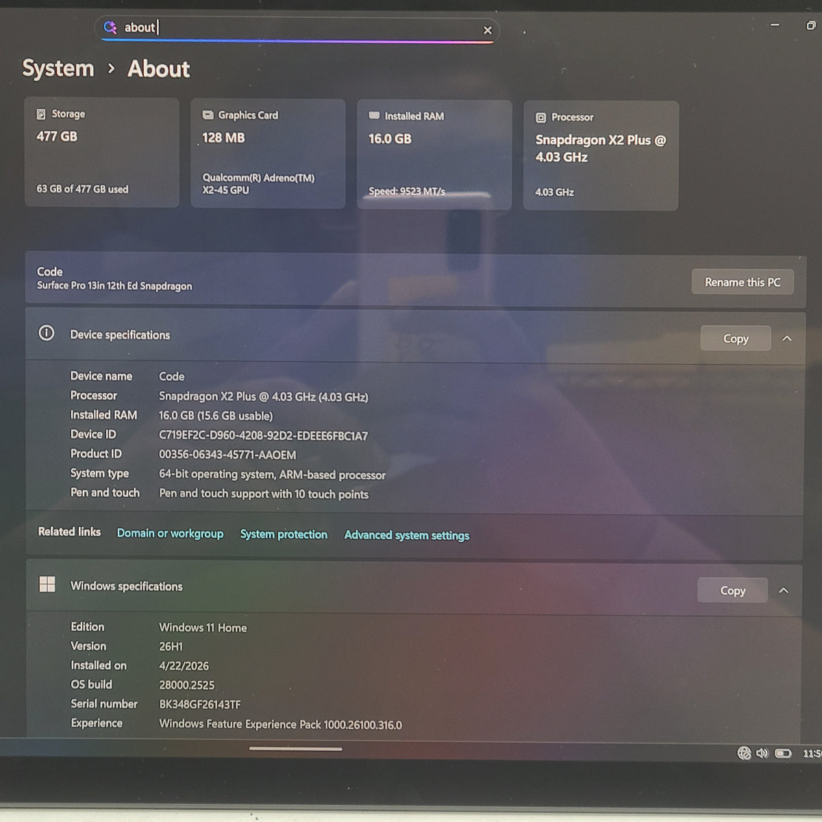 Microsoft Surface Pro 13 13" Snapdragon X2 Plus 4.3GHz 16GB RAM 512GB SSD 2076