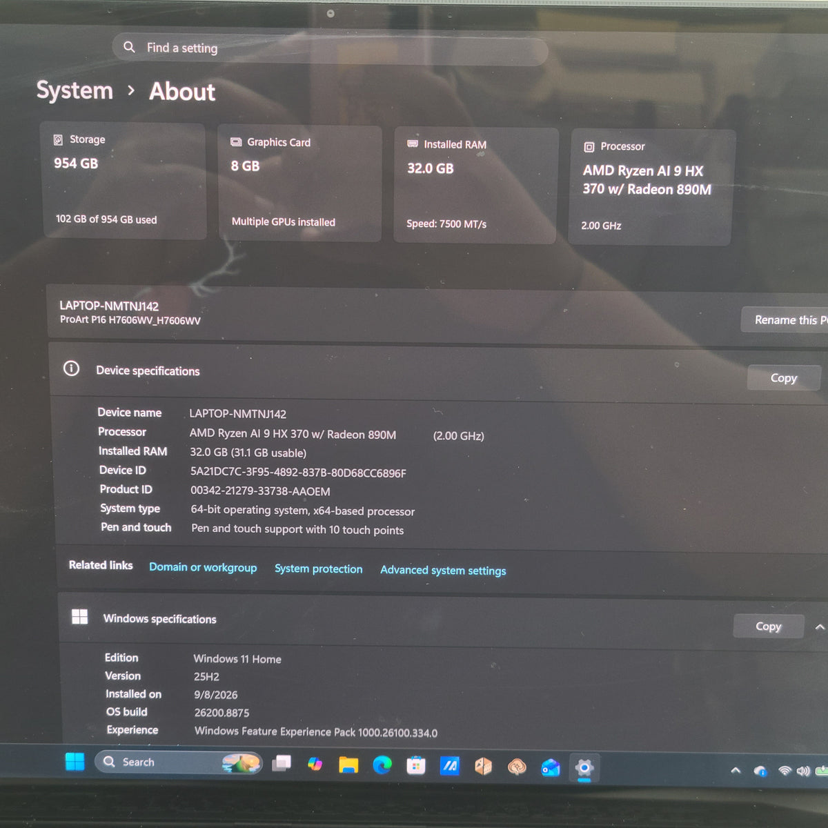 Asus ProArt P16 H7606W 16" Ryzen AI 9 HX 370 2.0GHz 32GB RAM 1TB SSD GeForce RTX