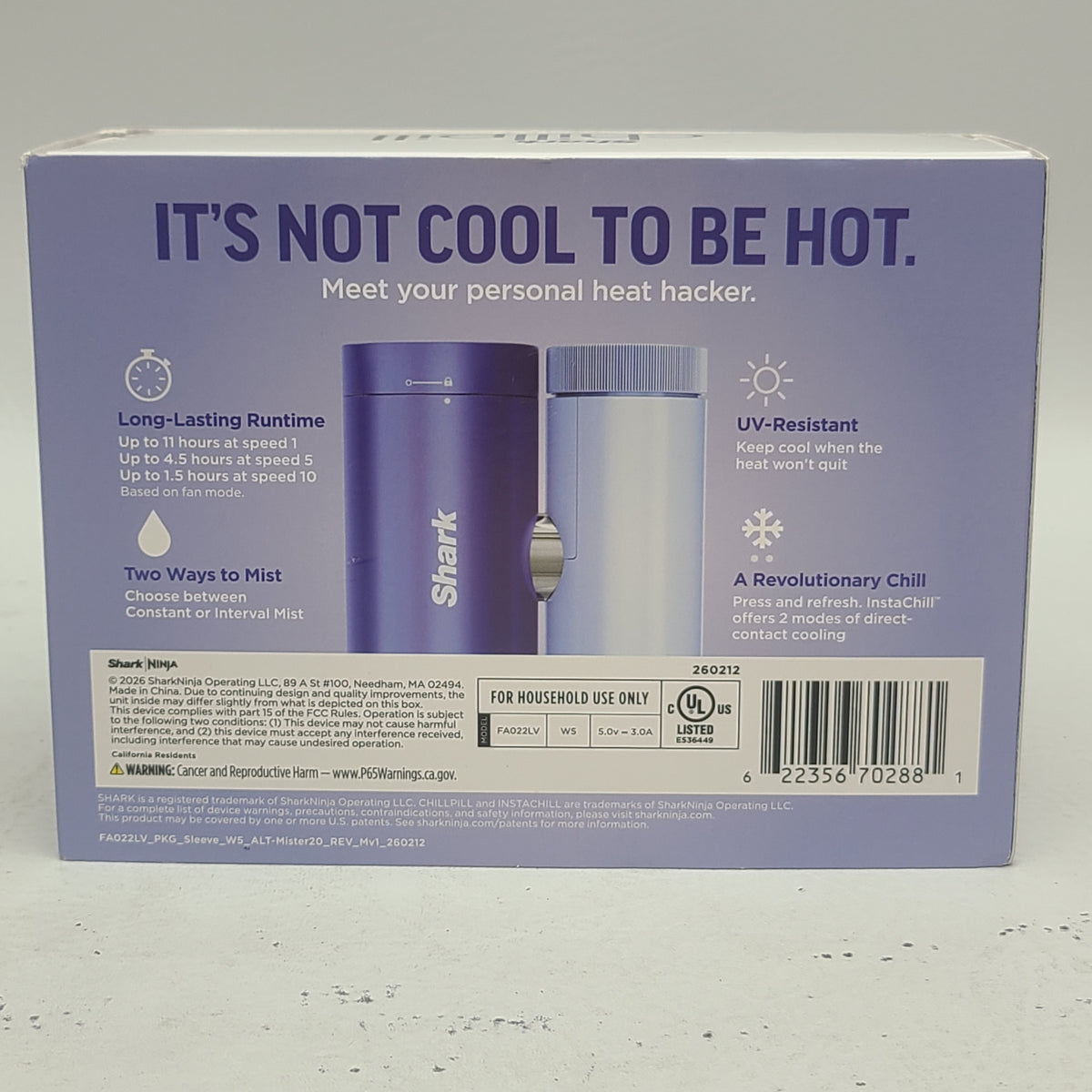 New Shark ChillPill 3-in-1 Personal Cooling System w/ Fan InstaChill Haze