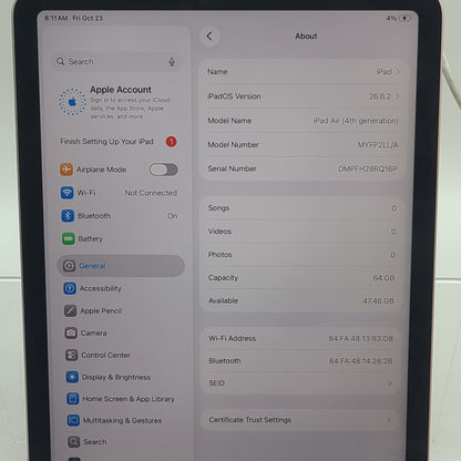 WiFi Only Apple iPad Air 4th Gen 64GB Rose Gold MYFP2LL/A
