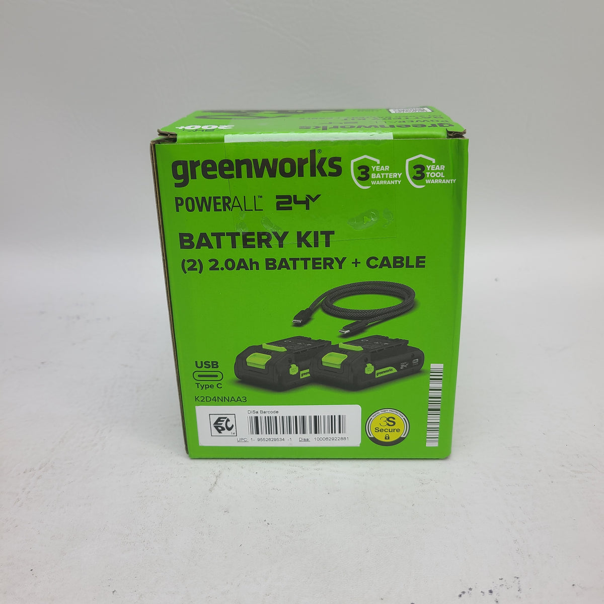 New Greenworks PowerAll 24V Battery Kit 2-Pack 2.0Ah USB-C Cable K2D4NNA