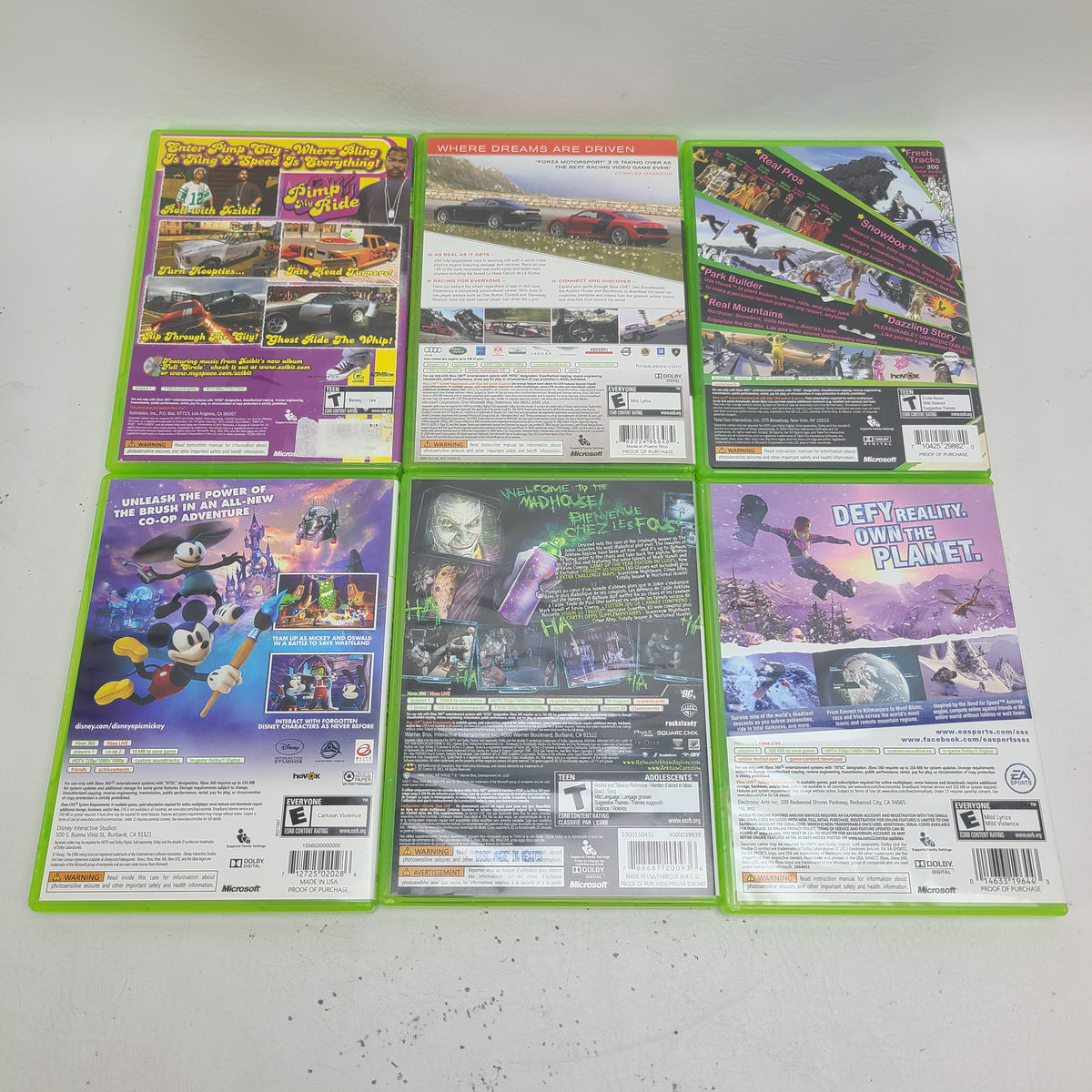 Lot of 6 Microsoft Xbox 360 Games Forza Batman SSX Pimp My Ride Epic Mickey 2