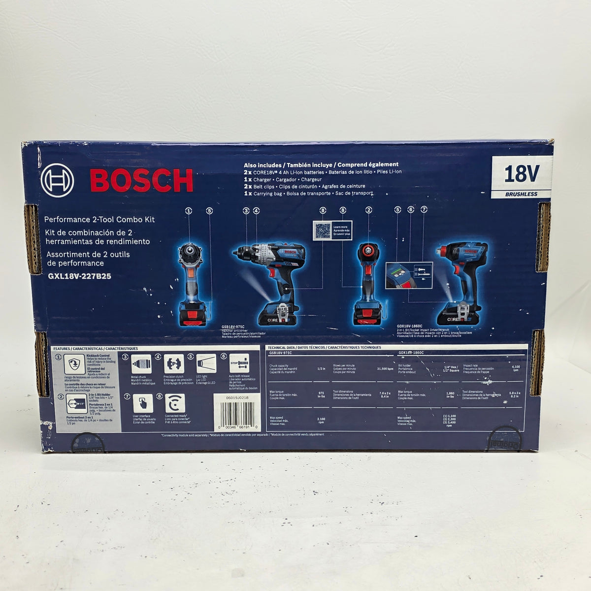 New Bosch GXL18V-227B25 18V Brushless 2-Tool Cordless Power Tool Combo Kit 