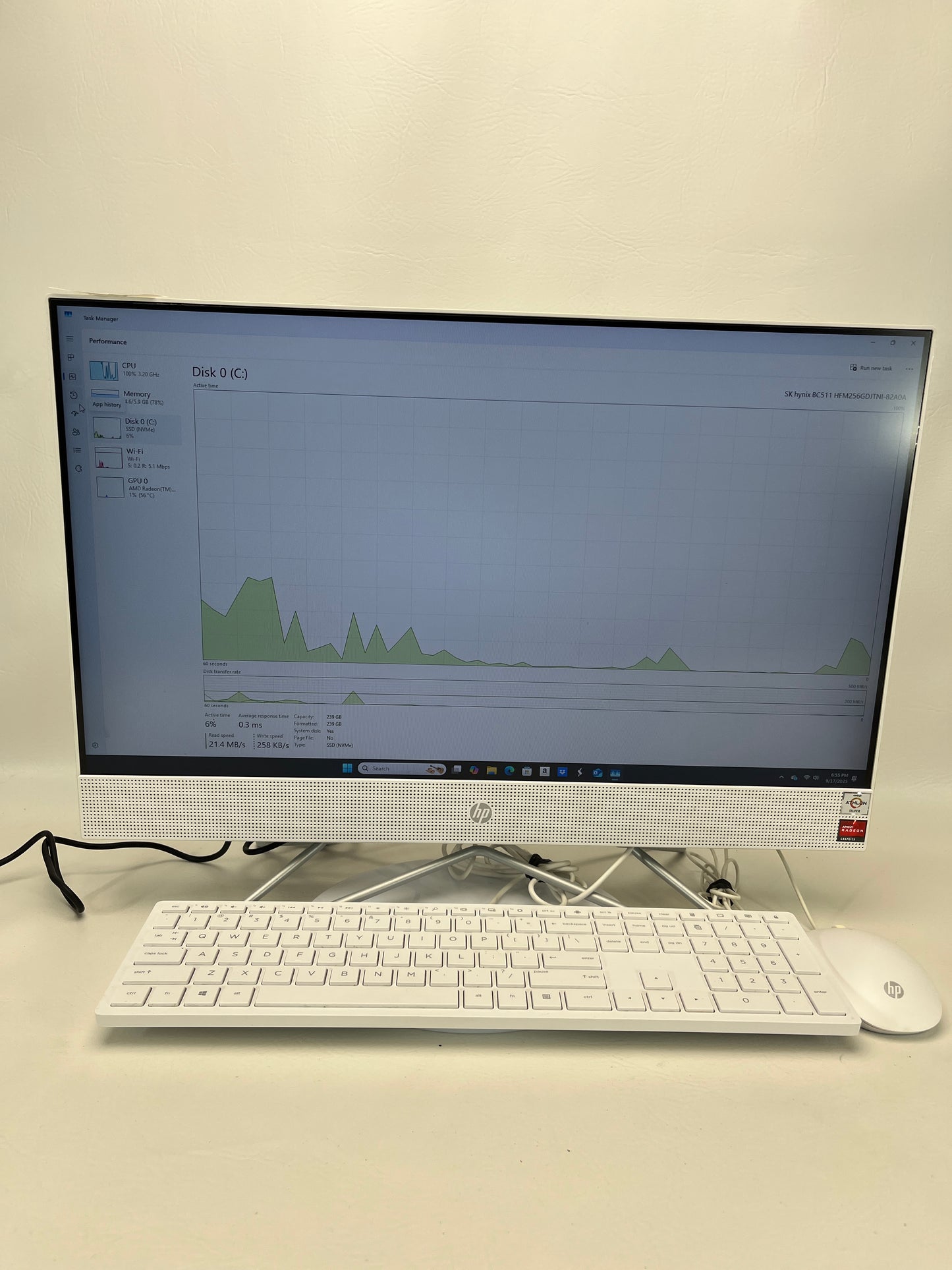 HP AIO-058TB7K TPC-0069-24 AMD ATHION SILVER 3050U 2.3 GHz 8GB RAM 256GB SSD