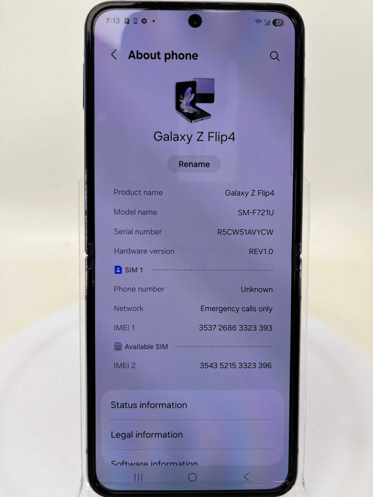 Unlocked Samsung Galaxy Z Flip4 8GB RAM 128GB SM-F721U1 Purple