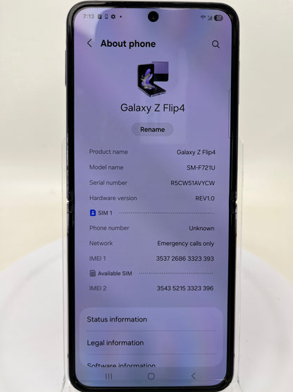 Unlocked Samsung Galaxy Z Flip4 8GB RAM 128GB SM-F721U1 Purple