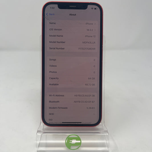Unlocked Apple iPhone 12 64GB 18.3.2 RED MGFN3LL/A
