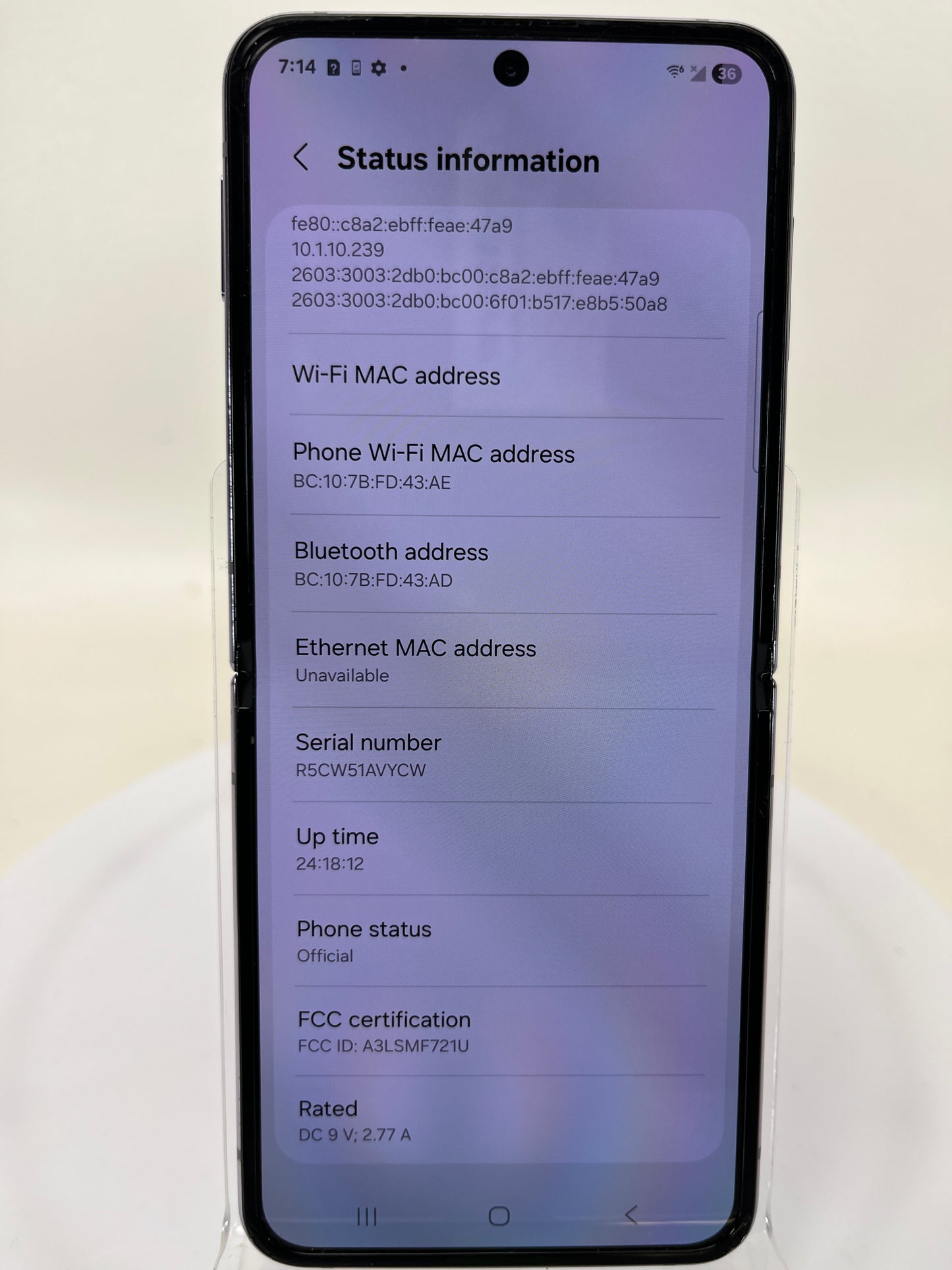 Unlocked Samsung Galaxy Z Flip4 8GB RAM 128GB SM-F721U1 Purple